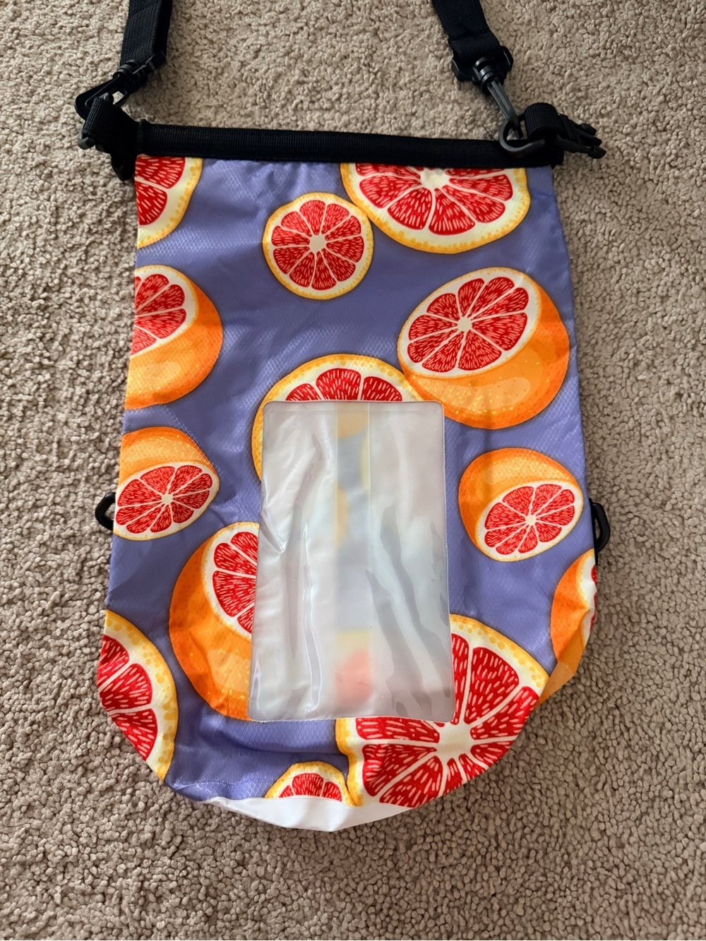 Crossbody Water Bottle Pouch Bag in Purple with Citrus Print - Picture 3 of 8